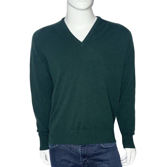 VTG BROOKS BROTHERS 100% LAMBSWOOL V-NECK SWEATER DARK GREEN MADE IN ENGLAND XL - Picture 1 of 8